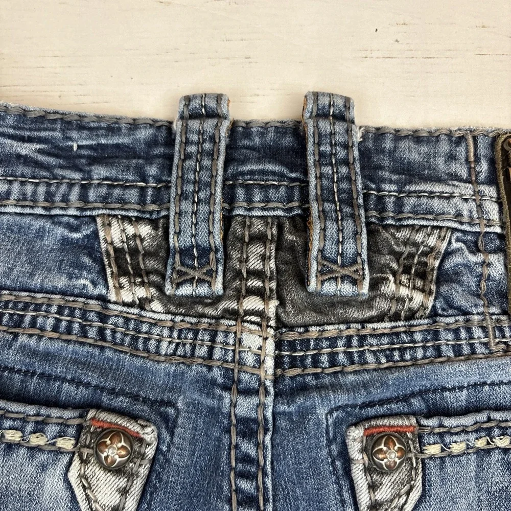 Rock Revival Mens Thick Stitch Jeans Kort Straight Leg Jeans Size 34 (36X33) - Picture 5 of 11
